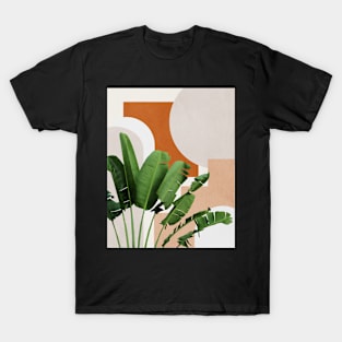 Abstract shapes art, Tropical banana leaves, Mid century modern art T-Shirt